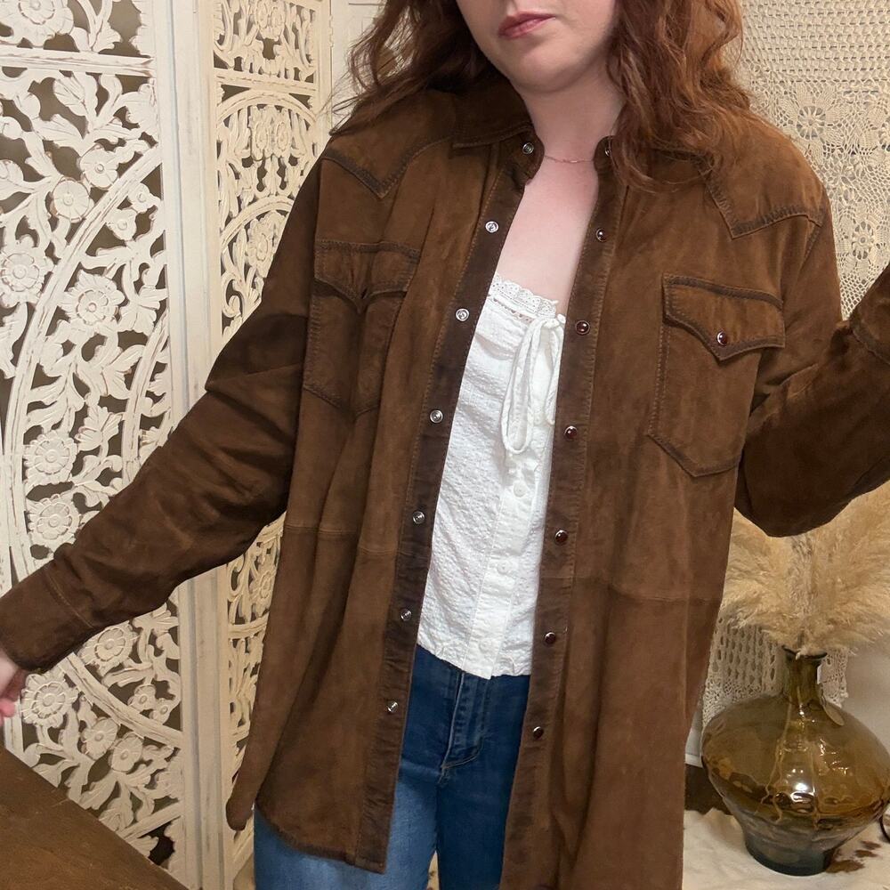 Unbranded Genuine Leather Western Pearl Snap Shacket XL/XXL